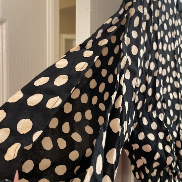 Zara polka dot 3/4 sleeves mini Fit Flare dress gold buttons down one arm  XS - Picture 5 of 12